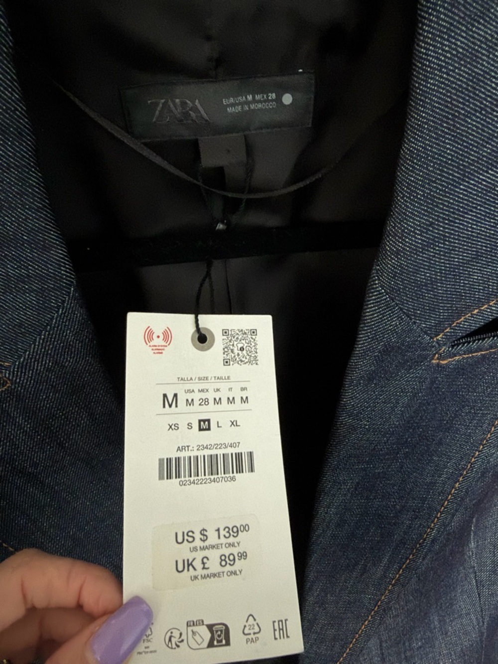 Zara Dark Indigo Denim Blazer with Gold Buttons - Picture 6 of 7